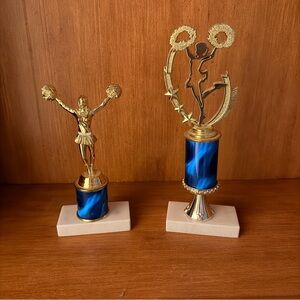 Cheerleading Blue and Gold Cheerleader Trophy Awards Set of 2